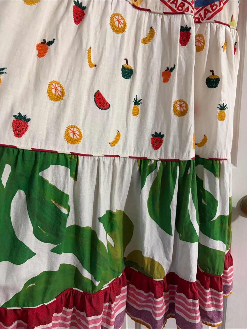 FARM Rio White Fruit Print Tiered Sundress With Fruit Sleeve Accents - Picture 10 of 11